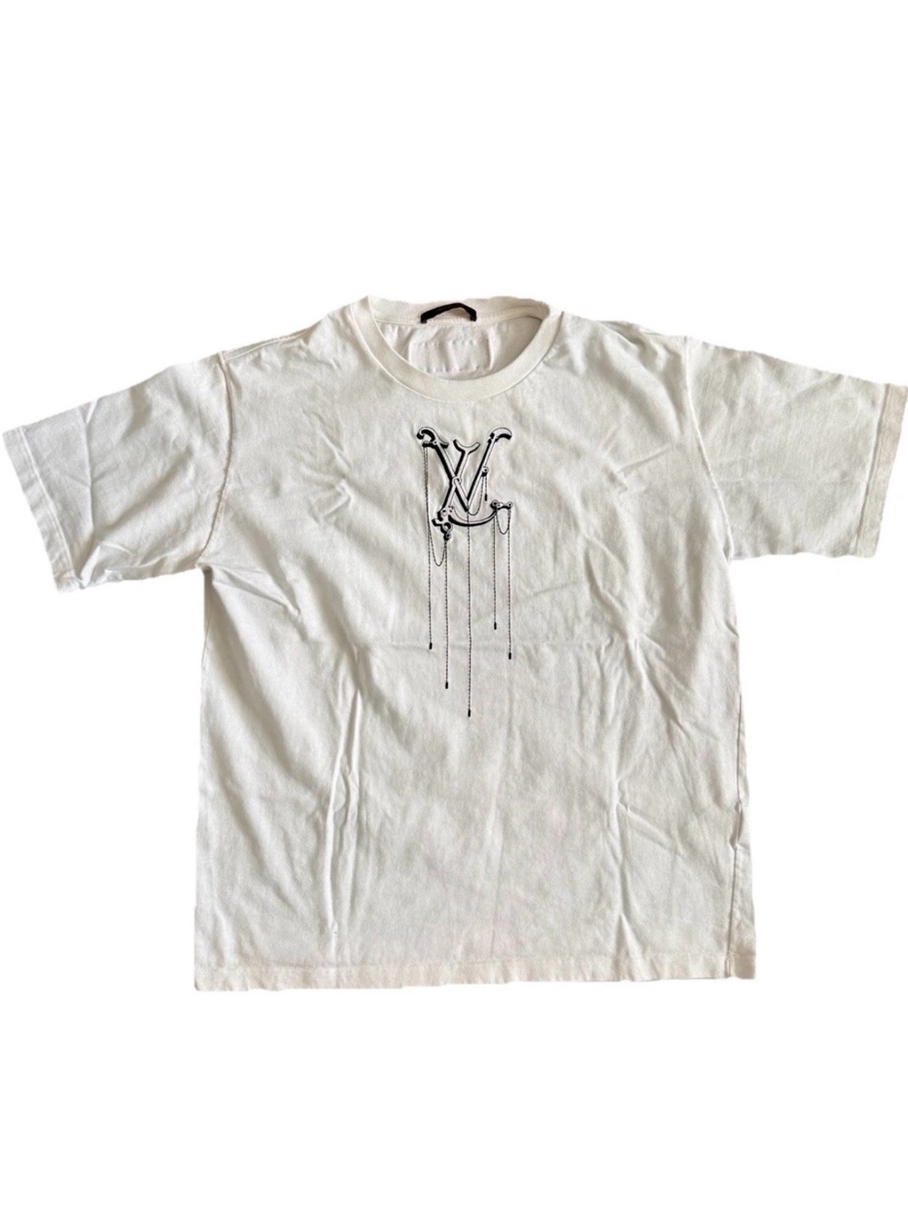 Louis Vuitton T Shirt Mens Size 4L White Water Drop Logo Monogram Designer Italy